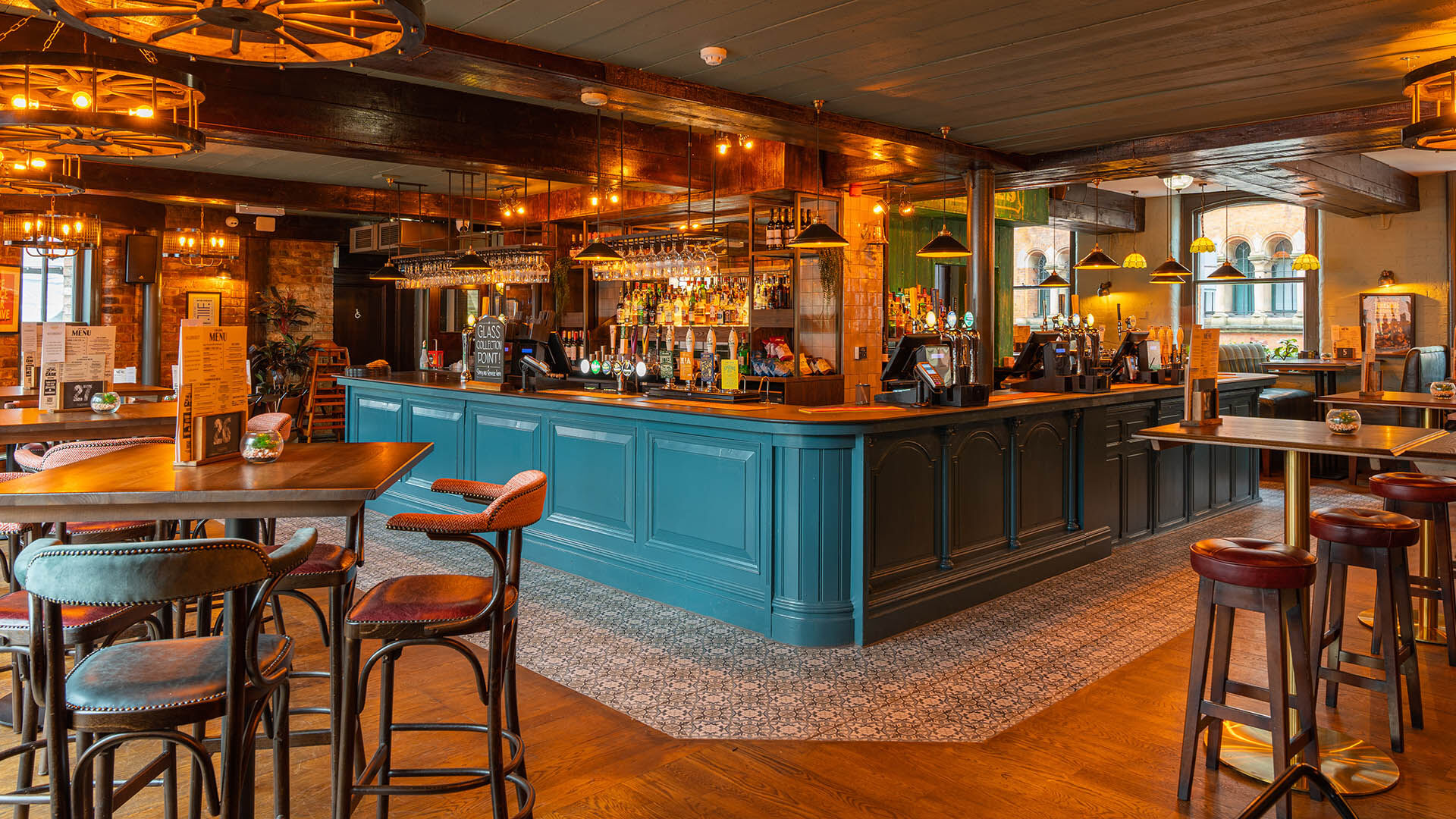 Bar with barstools and high tables 