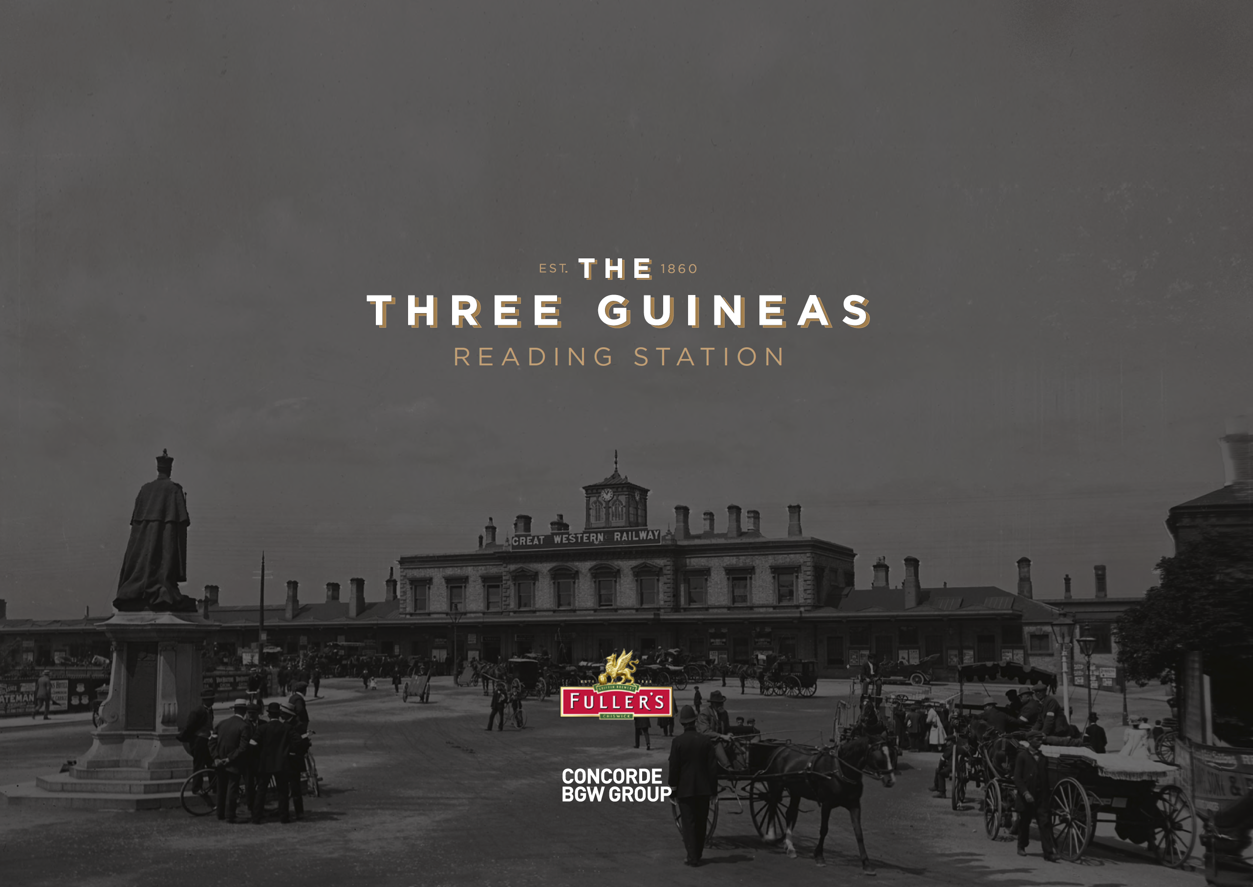 Branding of the three guineas at reading station a pub owned by Fullers