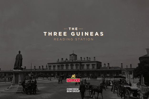 Branding of the three guineas at reading station a pub owned by Fullers