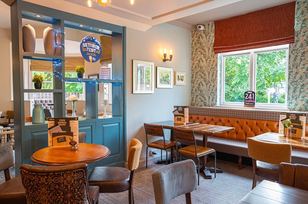 design of the dining area in a pub