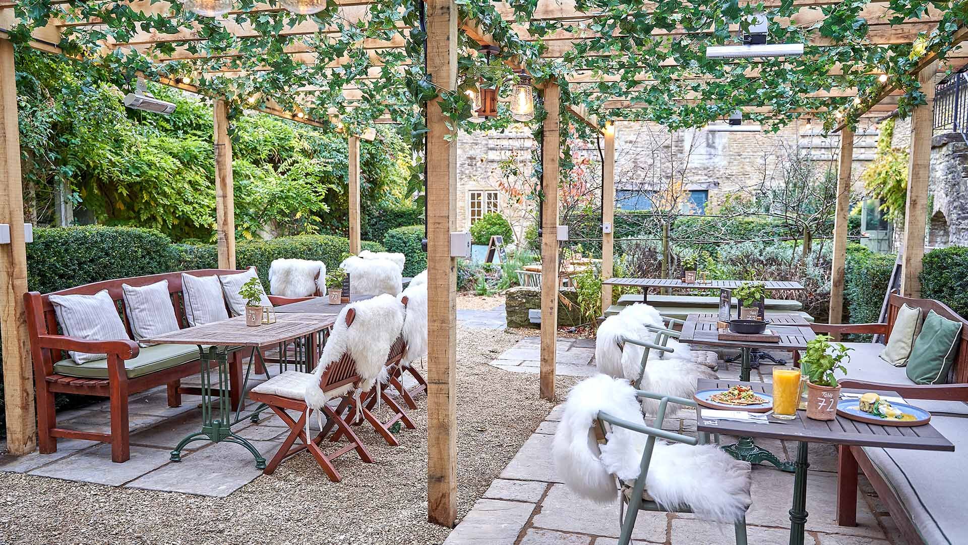 Interior dining area after the fit-out with red lampshade and seating