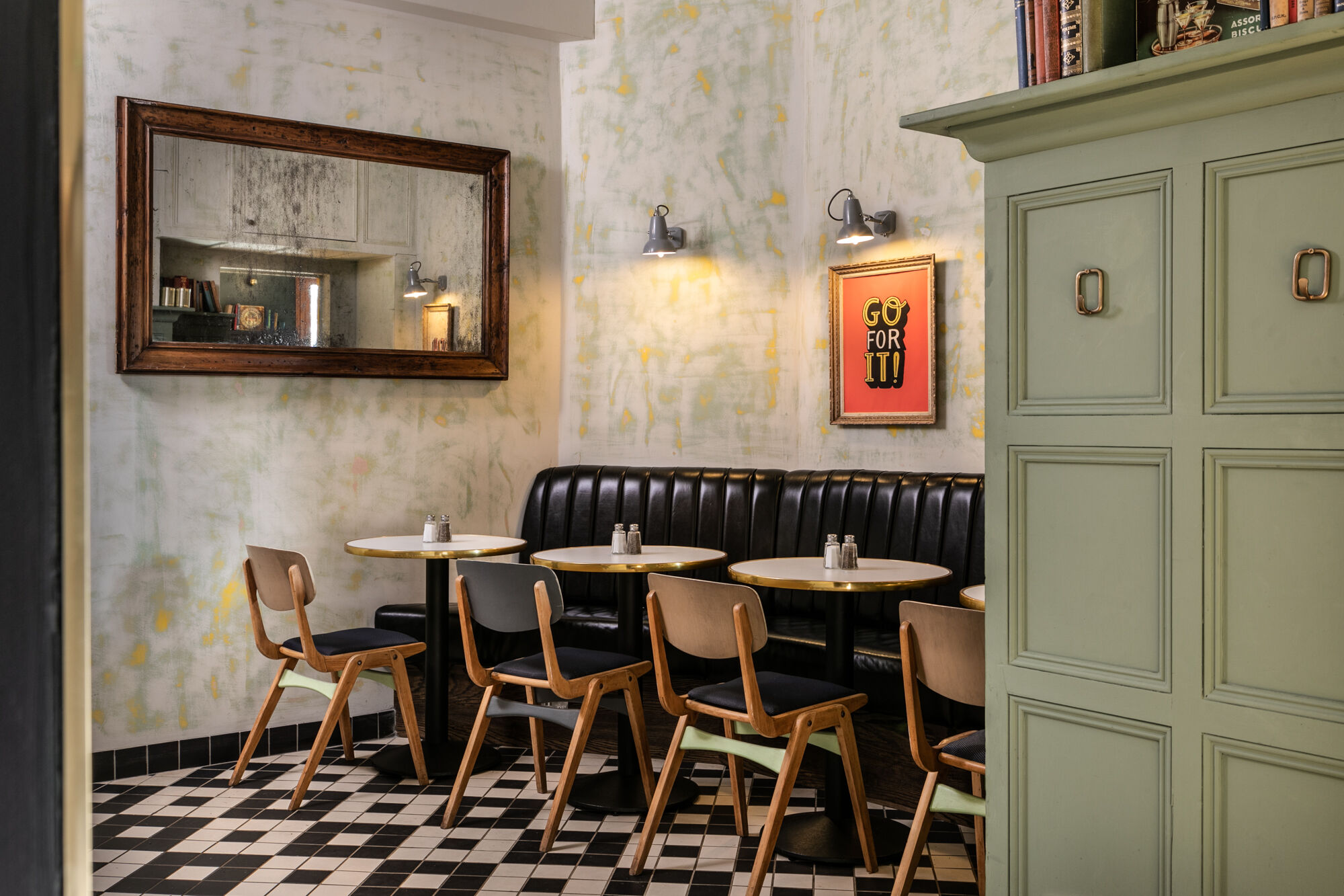 black leather fluted fixed seating