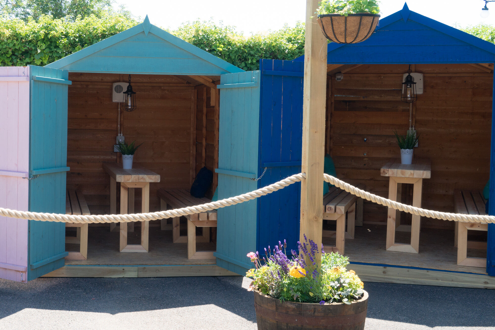 Garden seating sheds in beer garden
