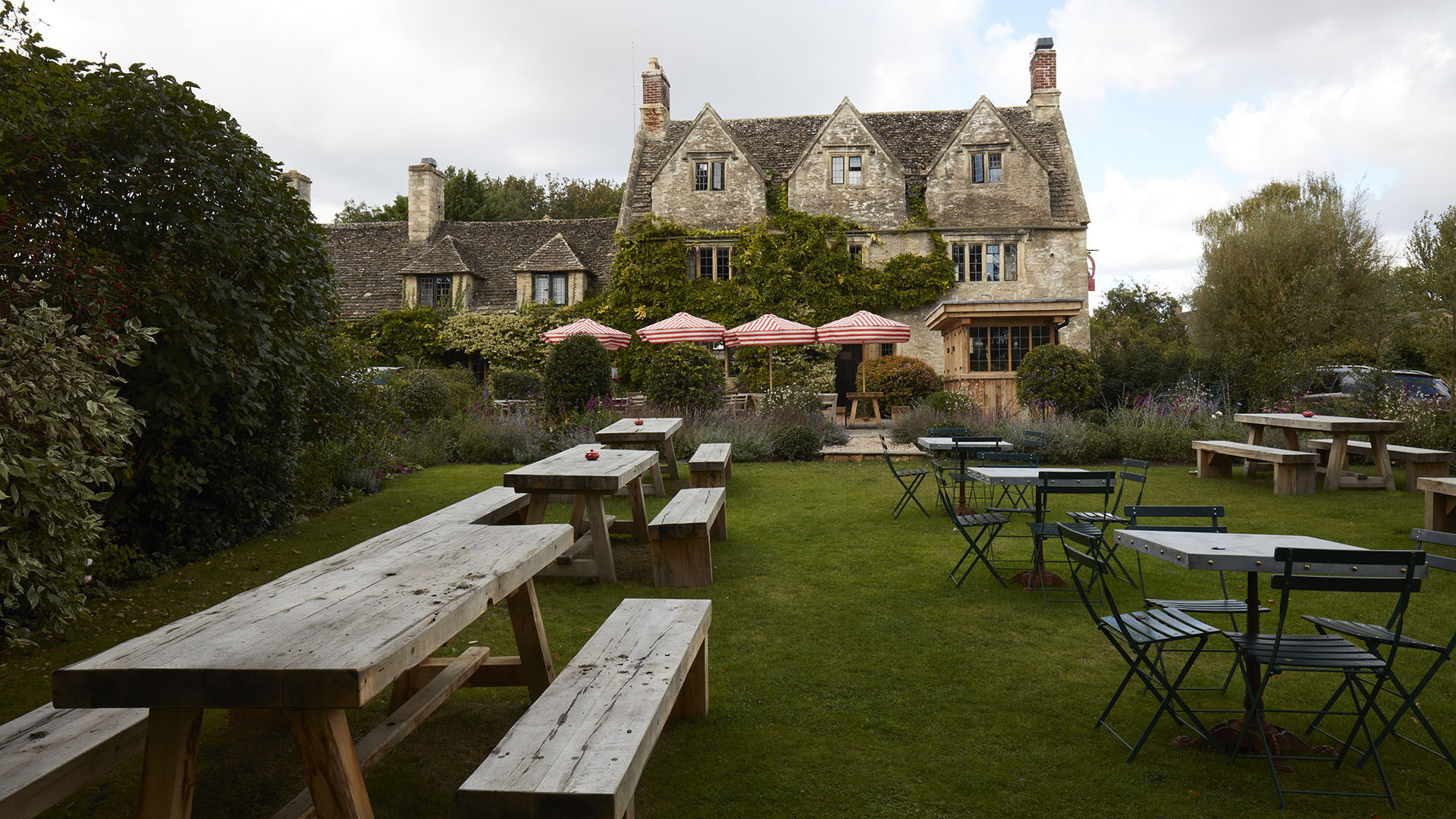 Interior dining area after the fit-out with red lampshade and seating
