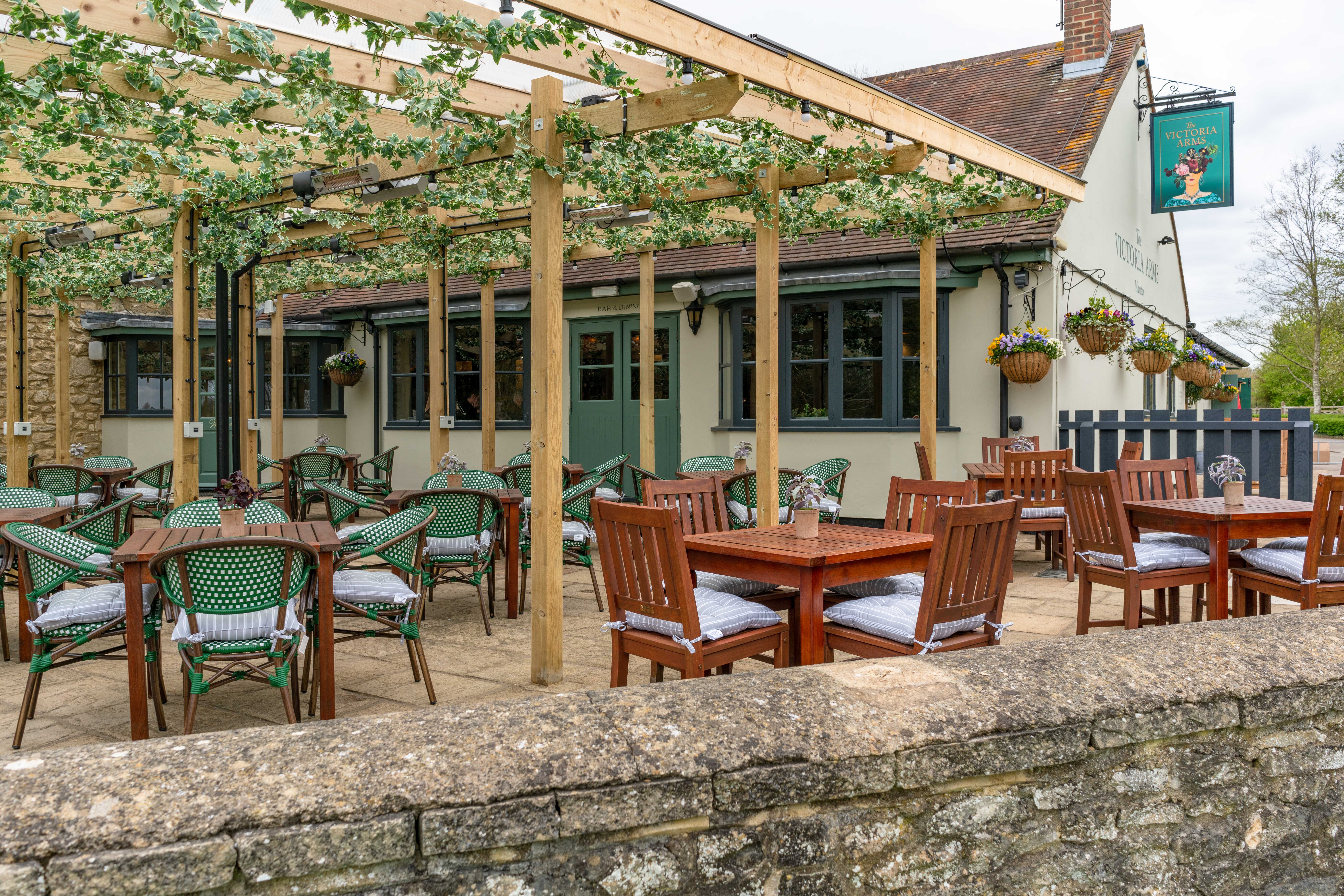 Interior dining area after the fit-out with red lampshade and seating
