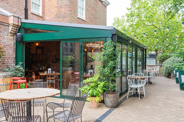Saint and Sinner outdoor seating and conservatory
