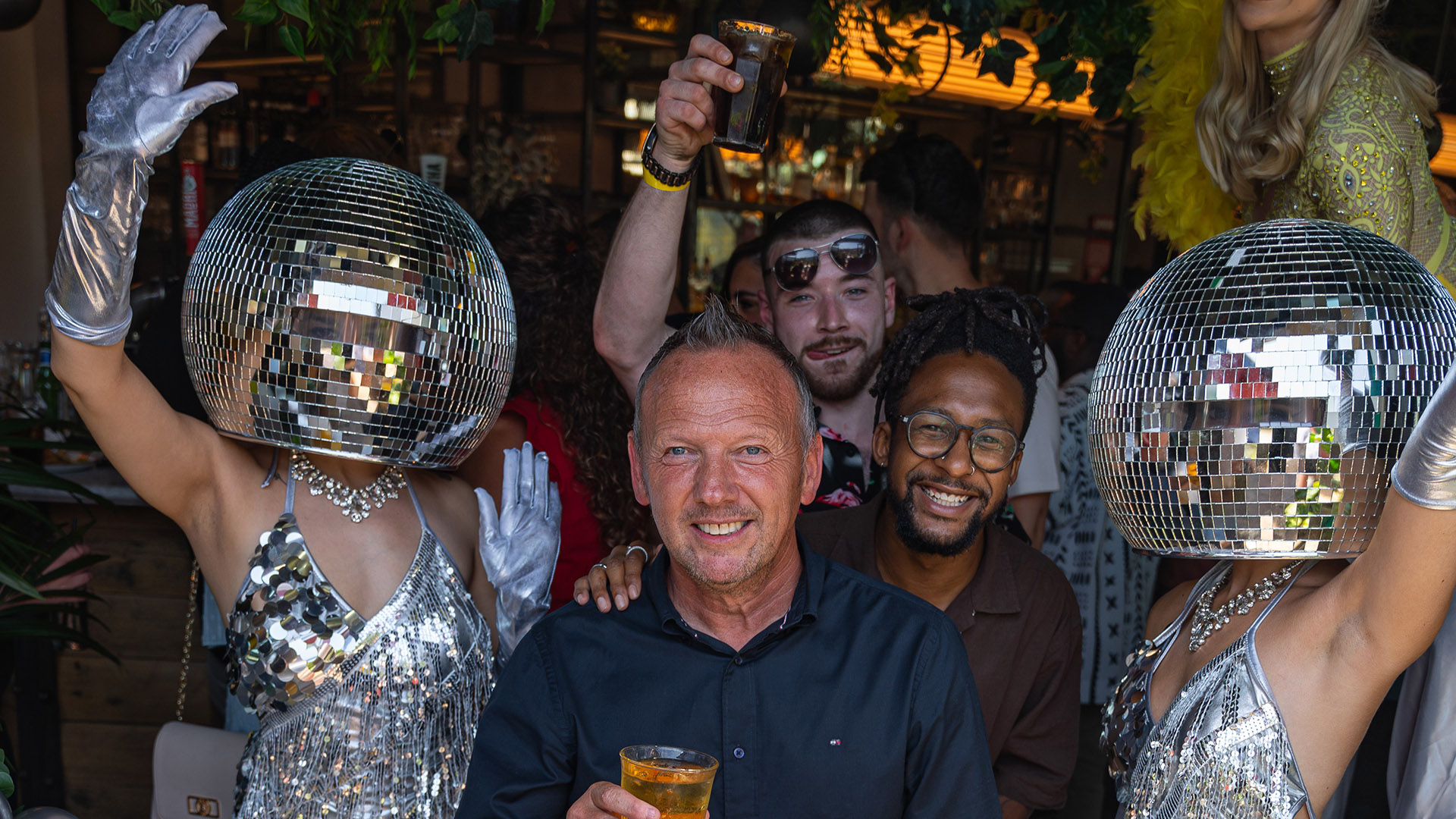 Disco headed dancers danced away with the team