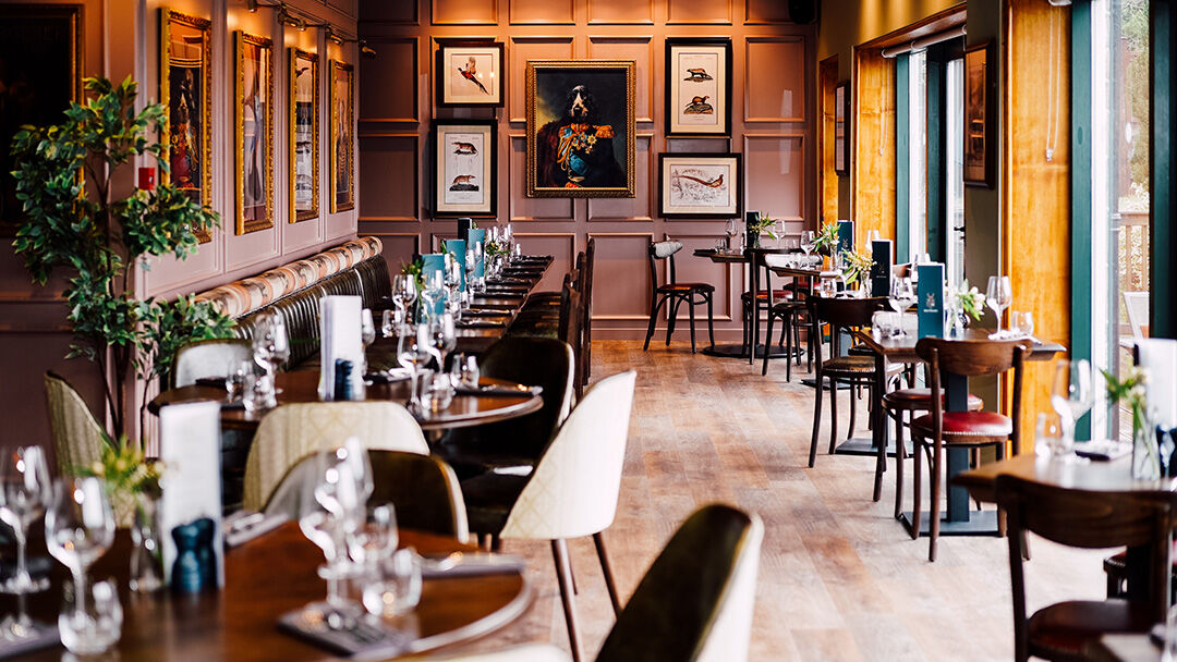 Restaurant with dog artwork