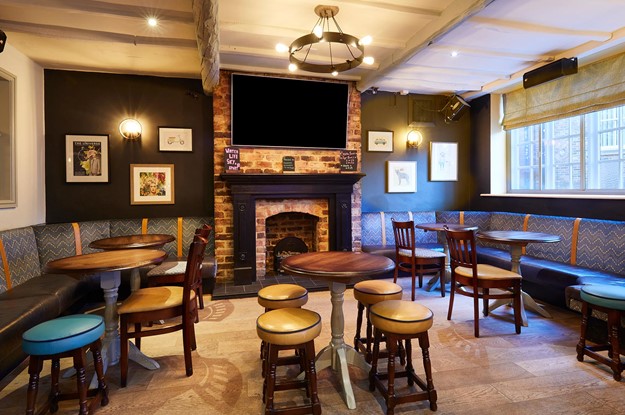 Fireplace in a pub